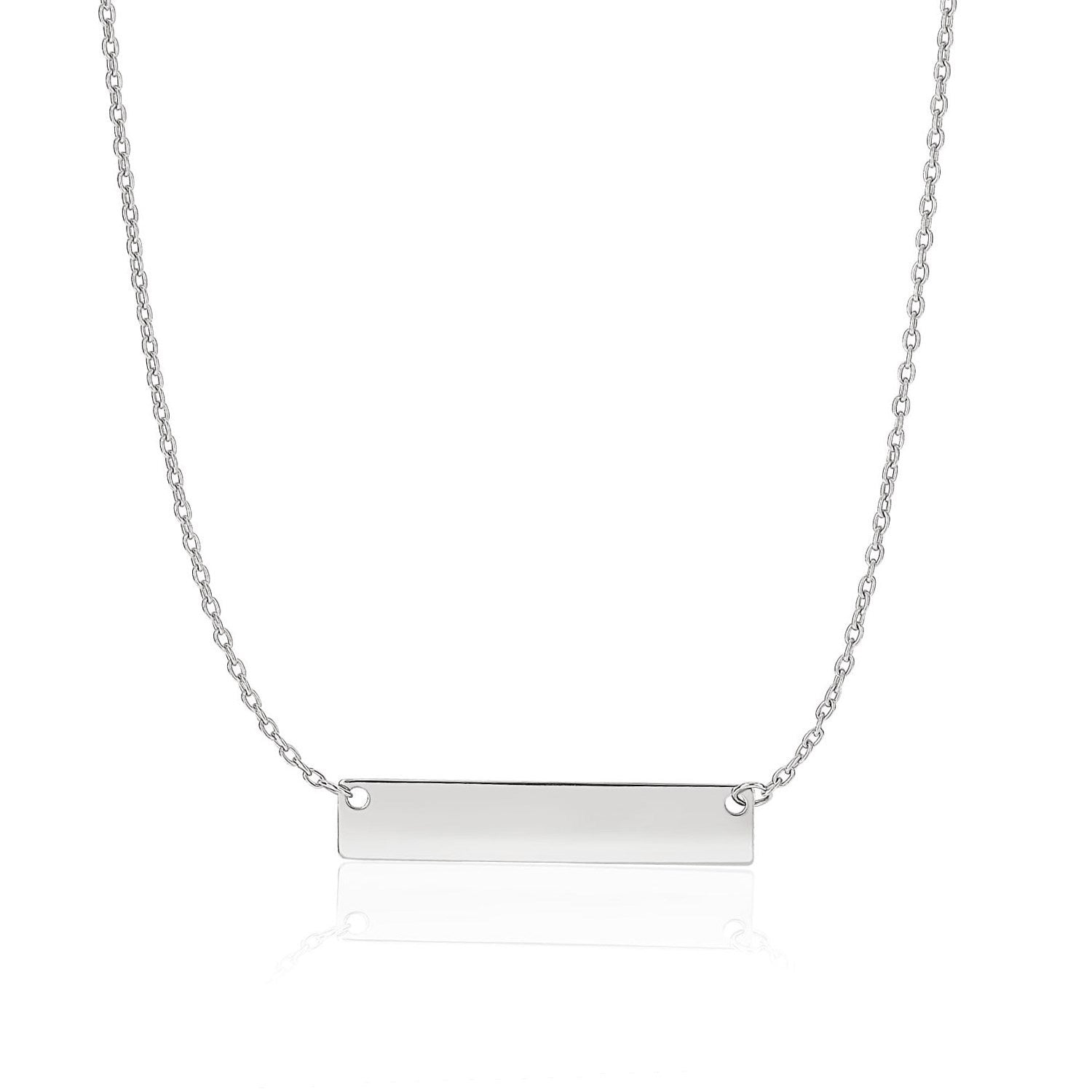 14k White Gold Smooth Flat Horizontal Bar Style Necklace - LinkagejewelrydesignLinkagejewelrydesign