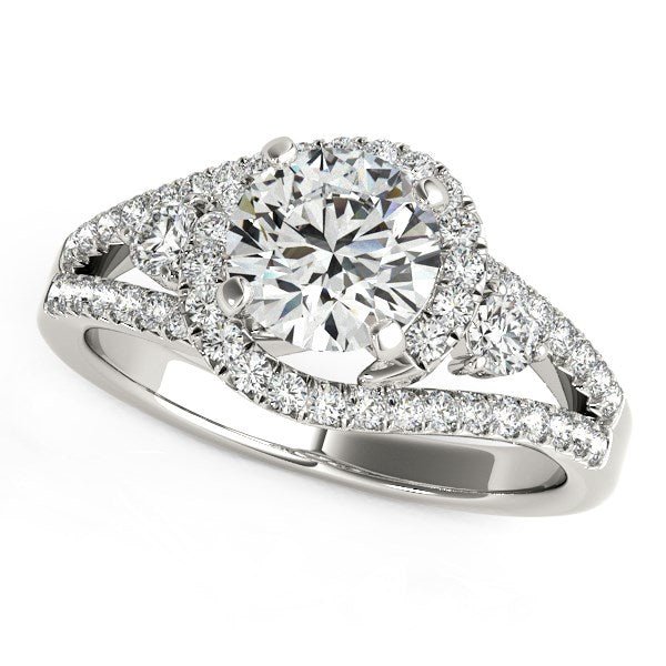 14k White Gold Split Shank Halo Bypass Diamond Engagement Ring (1 3/4 cttw) - LinkagejewelrydesignLinkagejewelrydesign