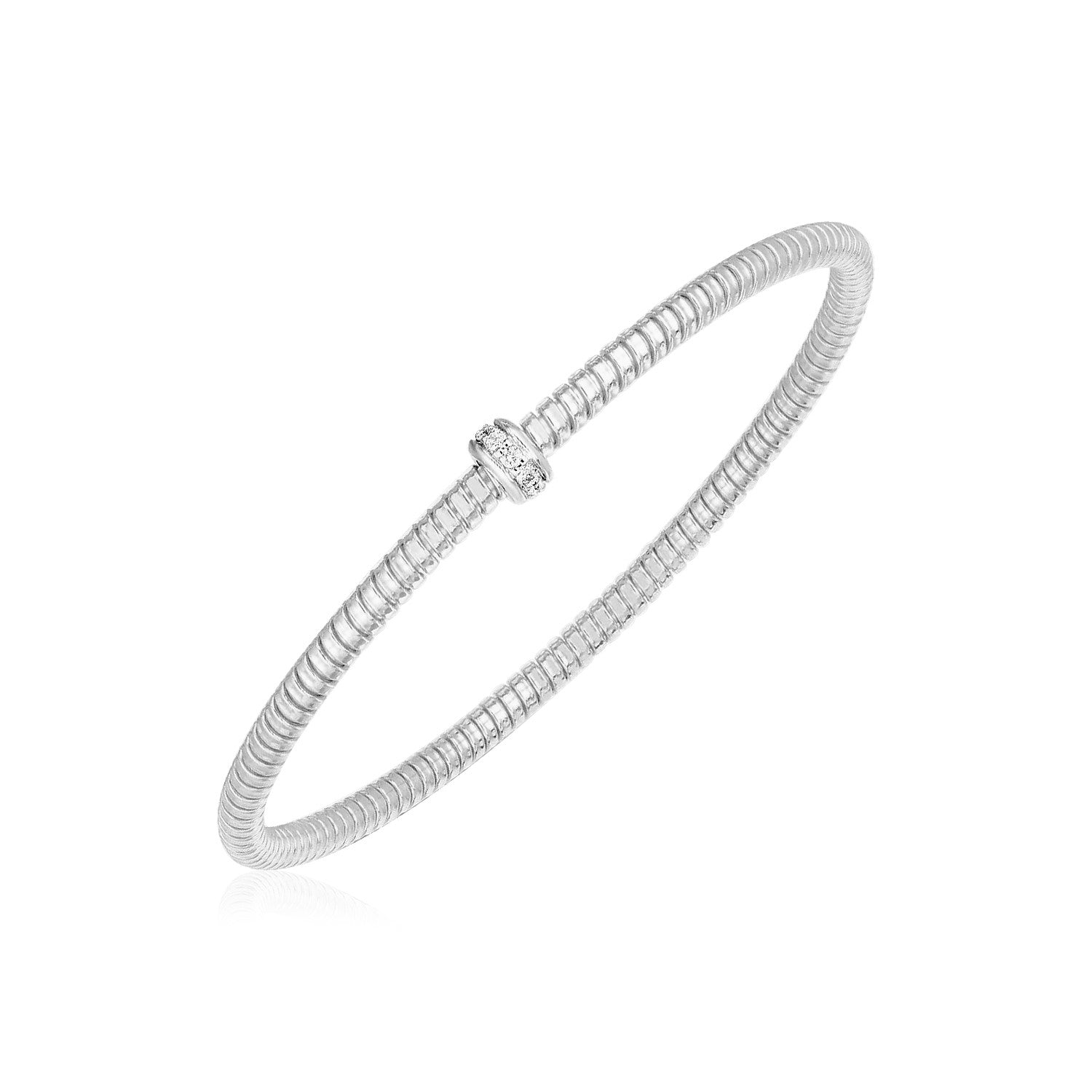 14k White Gold Stretch Bangle with Diamonds - LinkagejewelrydesignLinkagejewelrydesign