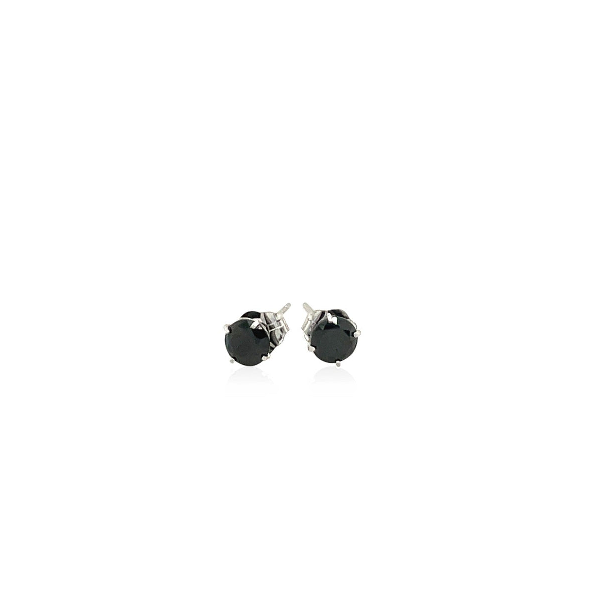 14k White Gold Stud Earrings with Black 4mm Cubic Zirconia - LinkagejewelrydesignLinkagejewelrydesign