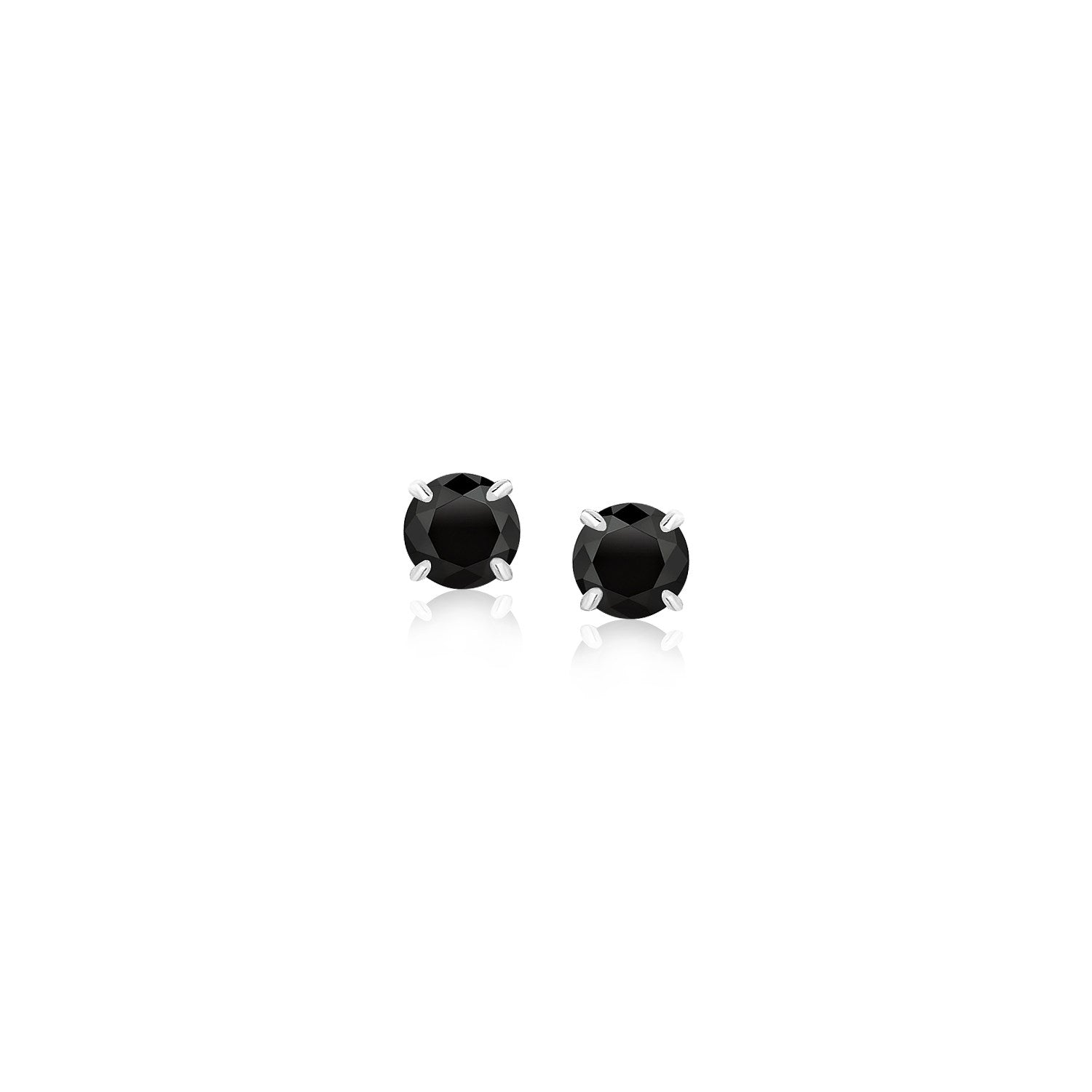 14k White Gold Stud Earrings with Black 4mm Cubic Zirconia - LinkagejewelrydesignLinkagejewelrydesign