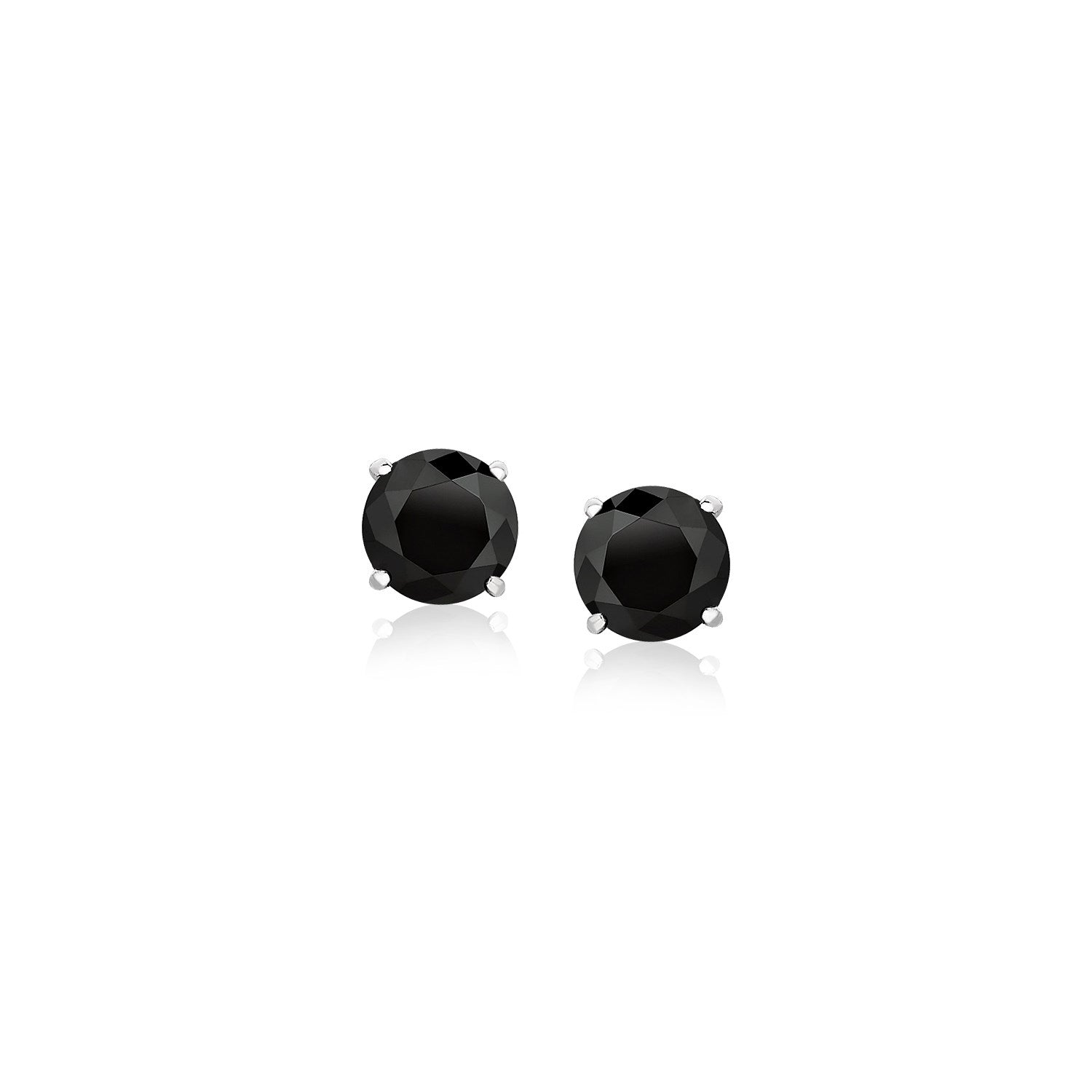 14k White Gold Stud Earrings with Black 5mm Faceted Cubic Zirconia - LinkagejewelrydesignLinkagejewelrydesign