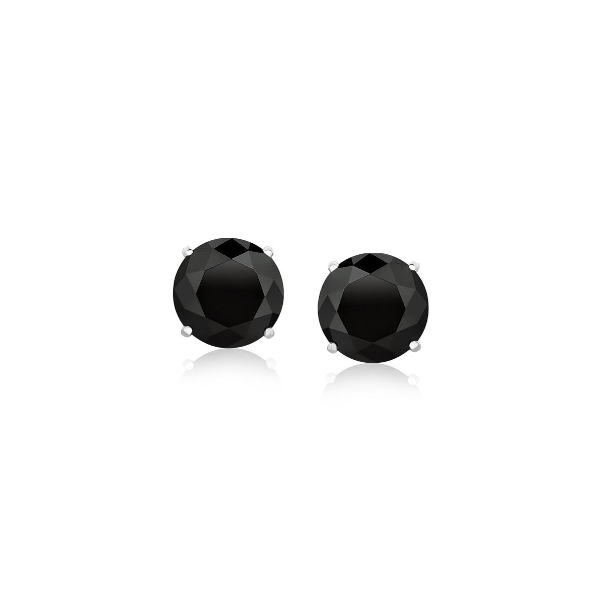 14k White Gold Stud Earrings with Black 6mm Faceted Cubic Zirconia - LinkagejewelrydesignLinkagejewelrydesign