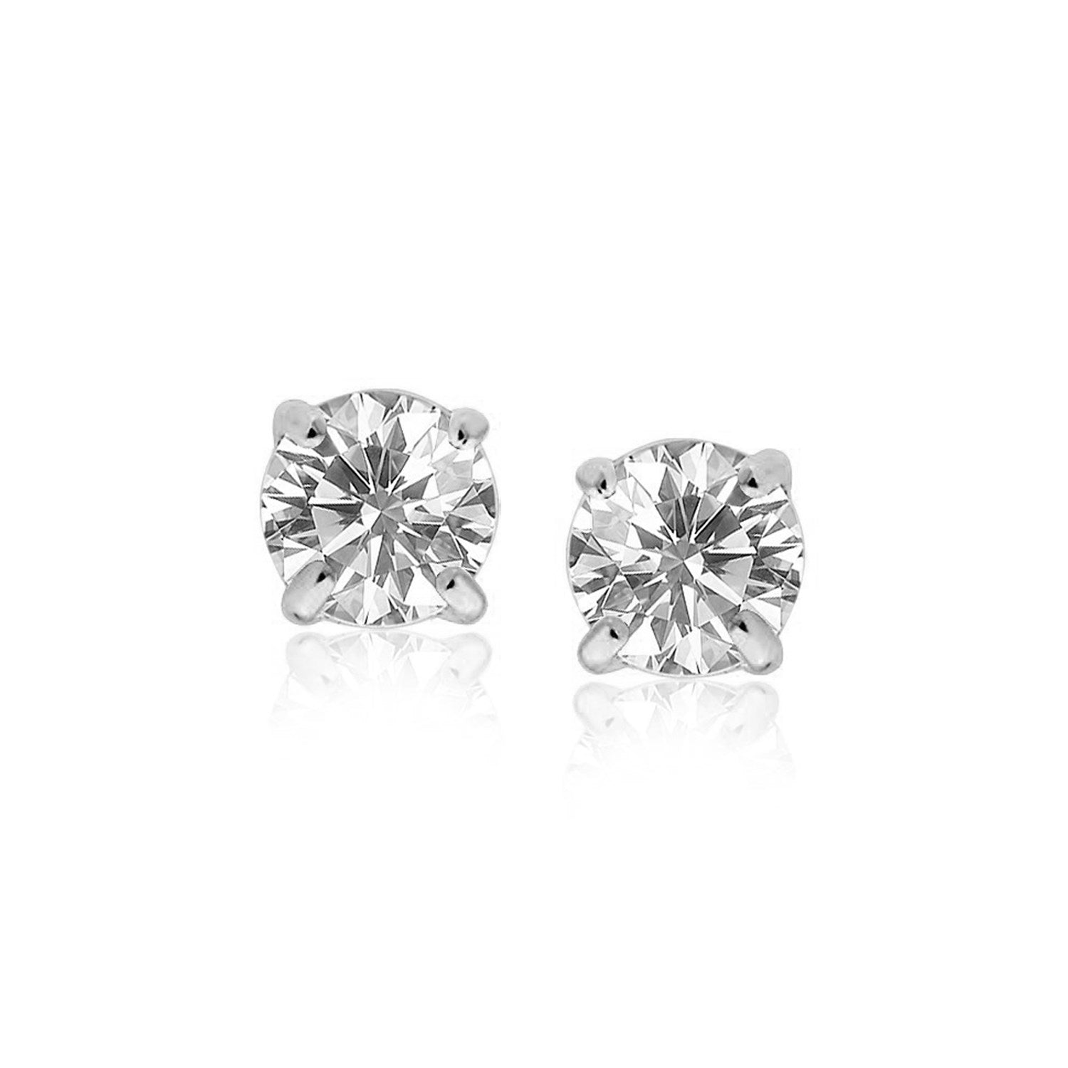 14k White Gold Stud Earrings with White Hue Faceted Cubic Zirconia - LinkagejewelrydesignLinkagejewelrydesign