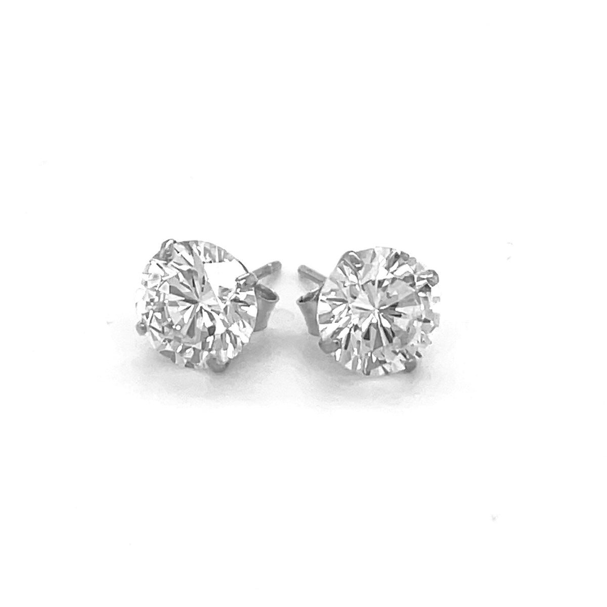 14k White Gold Stud Earrings with White Hue Faceted Cubic Zirconia - LinkagejewelrydesignLinkagejewelrydesign