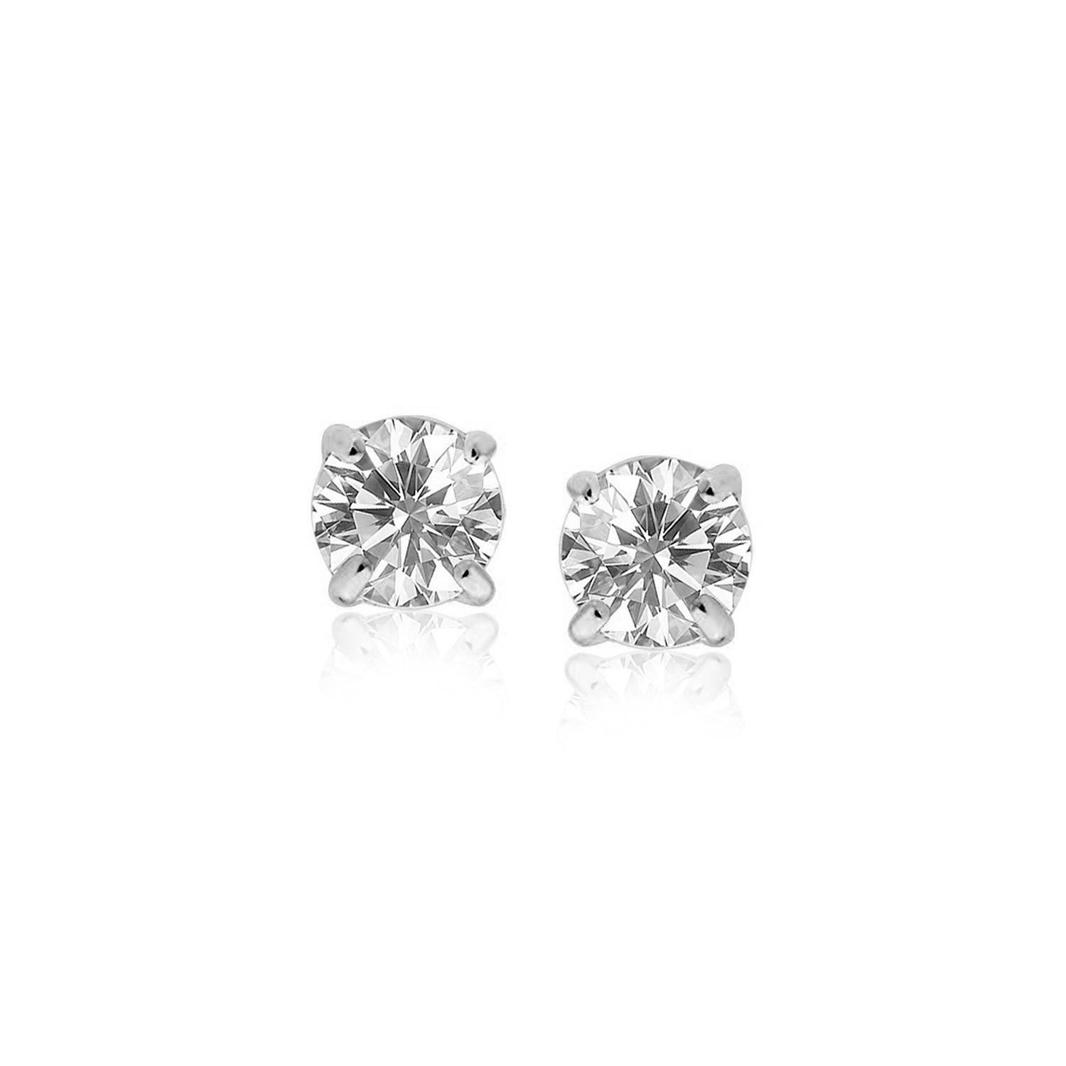 14k White Gold Stud Earrings with White Hue Faceted Cubic Zirconia - LinkagejewelrydesignLinkagejewelrydesign