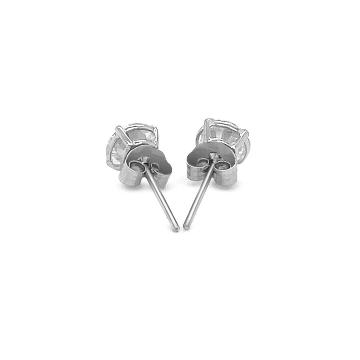 14k White Gold Stud Earrings with White Hue Faceted Cubic Zirconia - LinkagejewelrydesignLinkagejewelrydesign