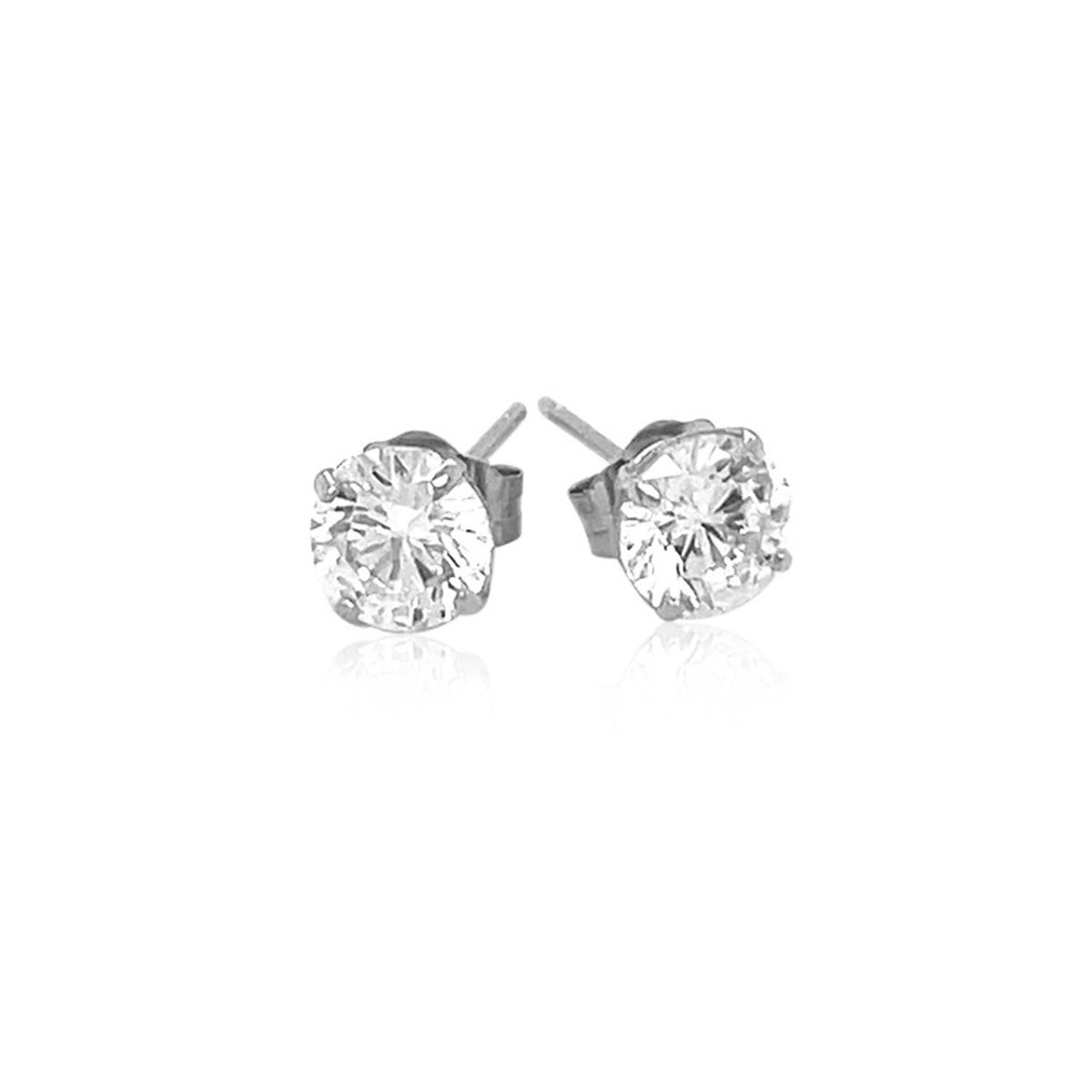 14k White Gold Stud Earrings with White Hue Faceted Cubic Zirconia - LinkagejewelrydesignLinkagejewelrydesign