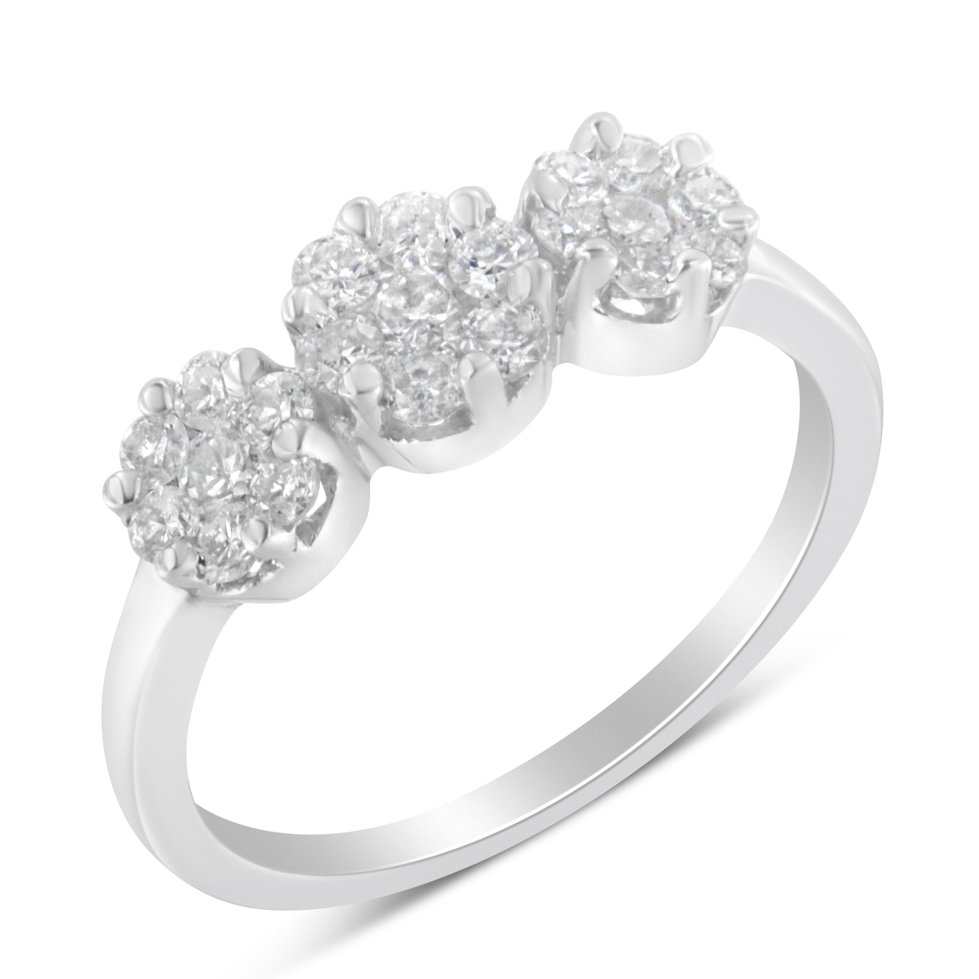 14K White Gold Three-Stone Cluster Diamond Ring (0.7 Cttw, H-I Color, SI2-I1 Clarity) - Size 4-1/2 - LinkagejewelrydesignLinkagejewelrydesign