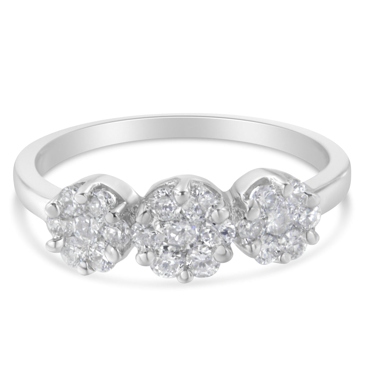 14K White Gold Three-Stone Cluster Diamond Ring (0.7 Cttw, H-I Color, SI2-I1 Clarity) - Size 4-1/2 - LinkagejewelrydesignLinkagejewelrydesign