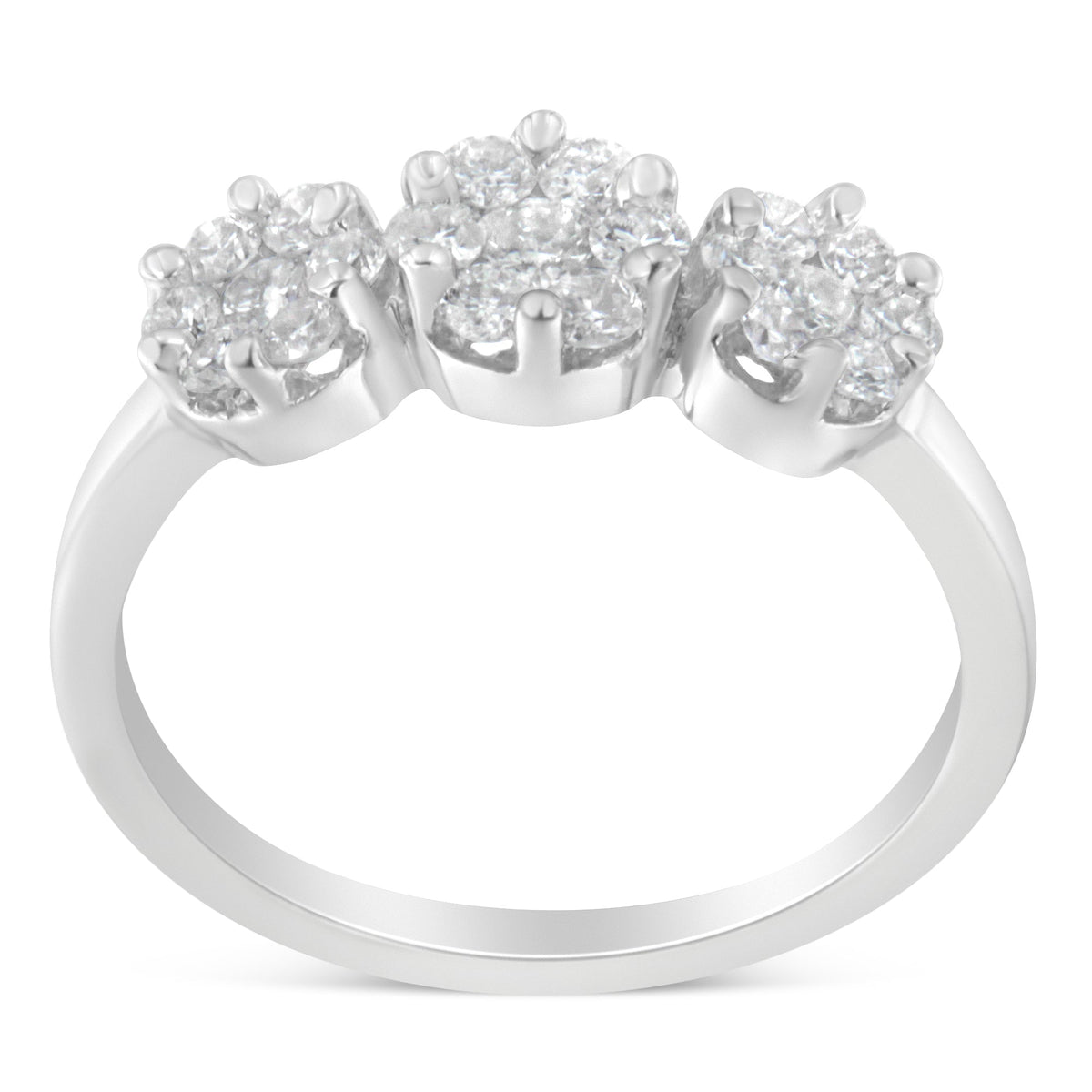 14K White Gold Three-Stone Cluster Diamond Ring (0.7 Cttw, H-I Color, SI2-I1 Clarity) - Size 4-1/2 - LinkagejewelrydesignLinkagejewelrydesign