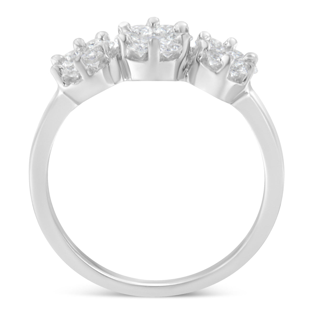 14K White Gold Three-Stone Cluster Diamond Ring (0.7 Cttw, H-I Color, SI2-I1 Clarity) - Size 4-1/2 - LinkagejewelrydesignLinkagejewelrydesign