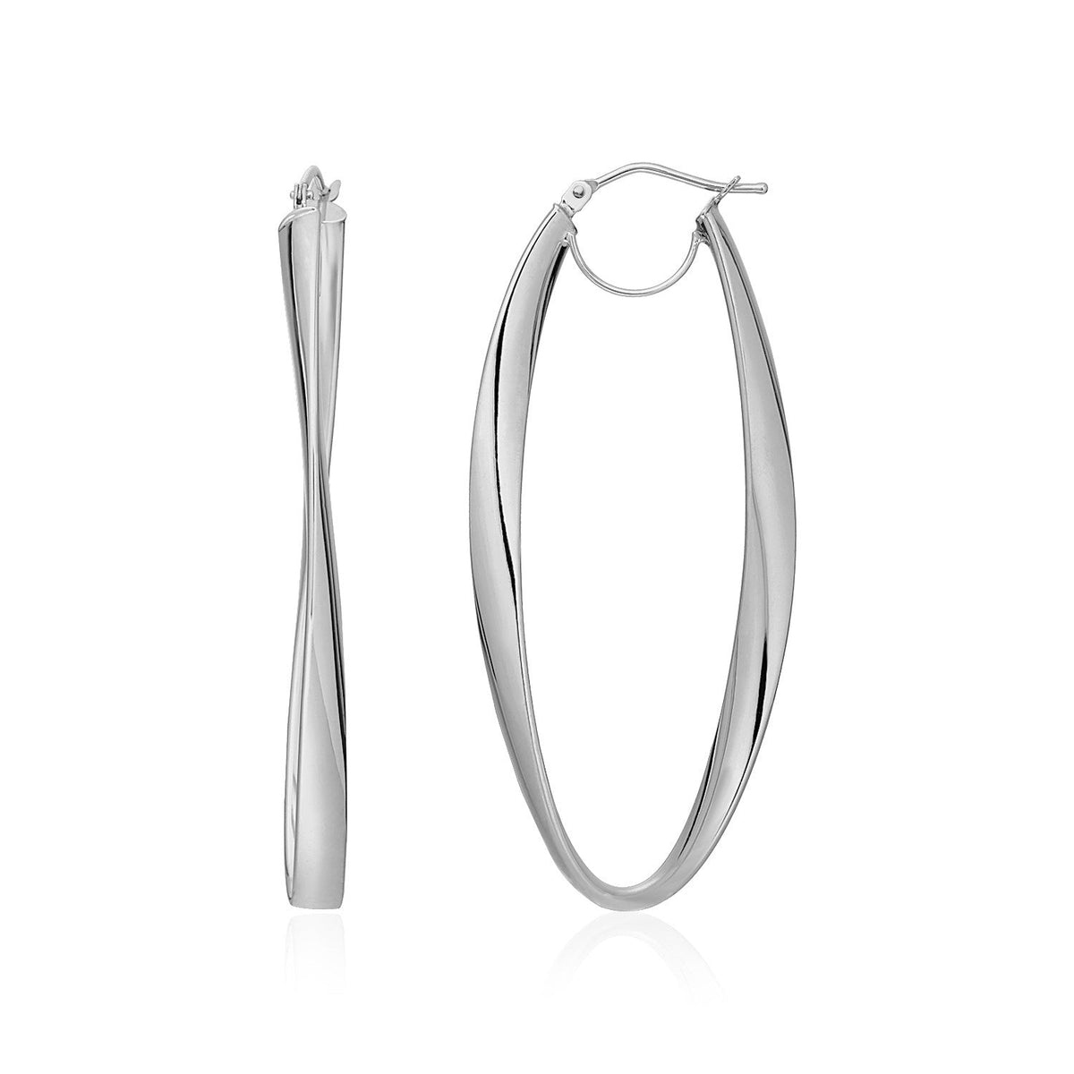 14k White Gold Twist Motif Oval Shape Hoop Earrings - LinkagejewelrydesignLinkagejewelrydesign