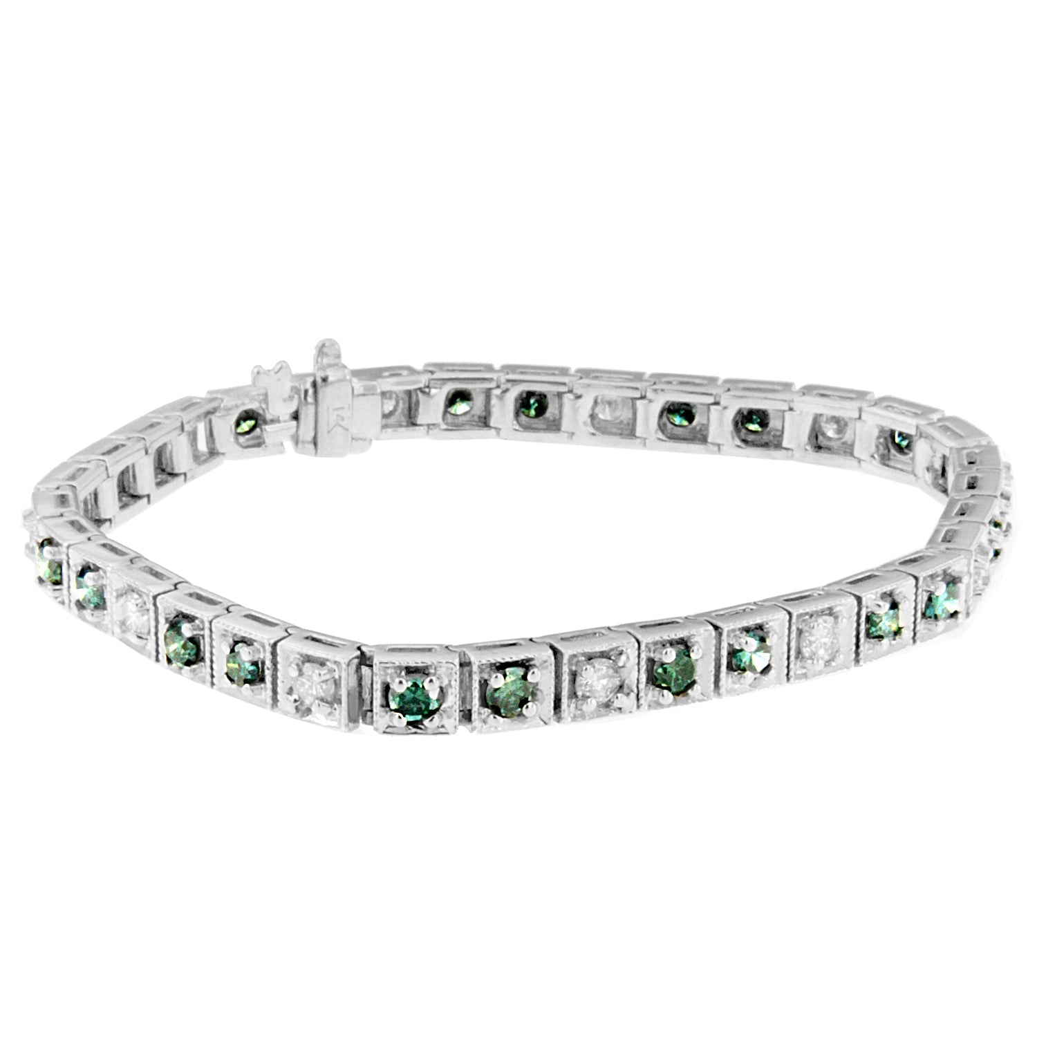 14K White Gold White And Treated Blue Diamond Bracelet (4 3/4 cttw, H-I Color, I1-I2 Clarity) - LinkagejewelrydesignLinkagejewelrydesign