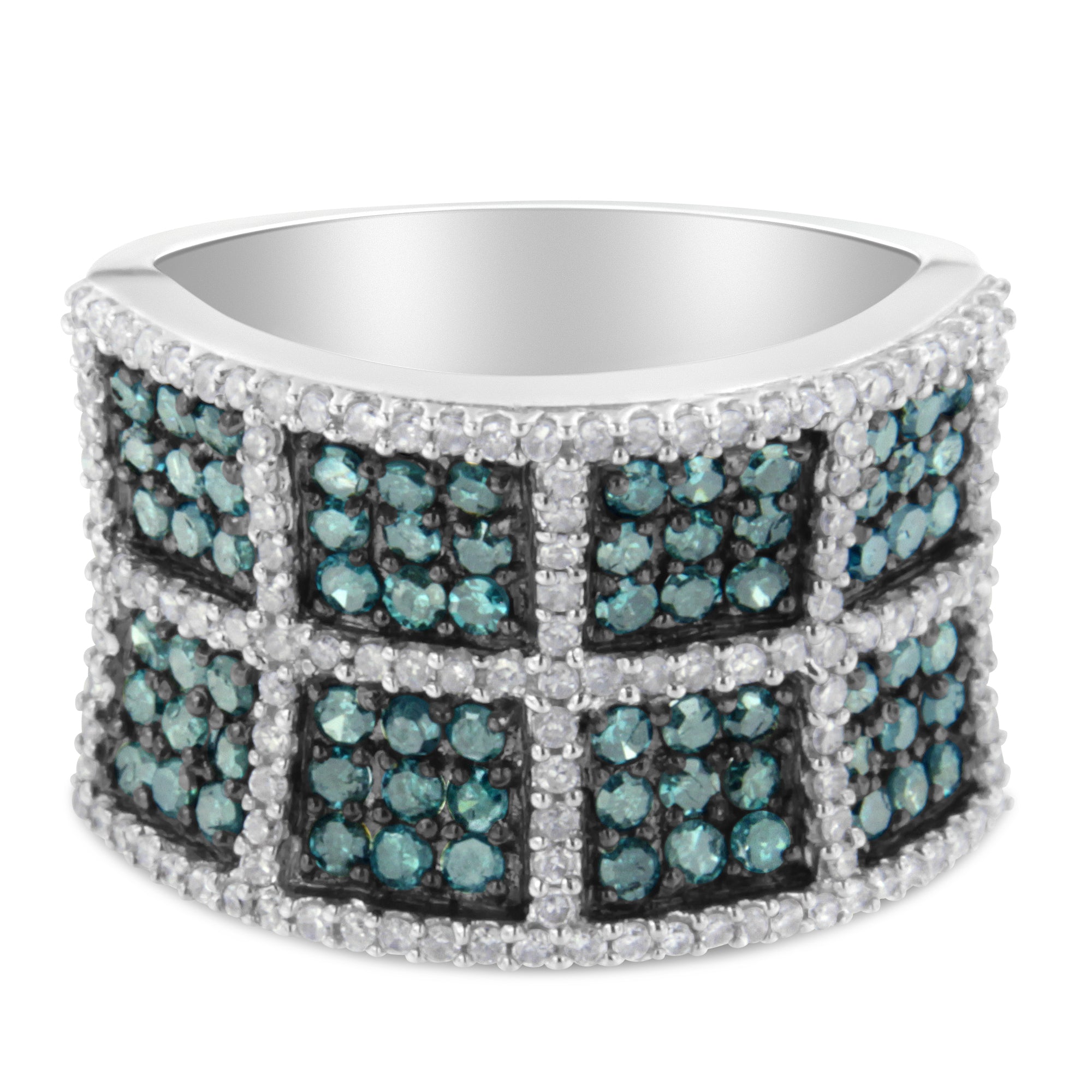 14K White Gold White and Treated Blue Diamond Cocktail Ring (1 1/2 Cttw, H-I Color, I1-I2 Clarity) - Size 6 - LinkagejewelrydesignLinkagejewelrydesign
