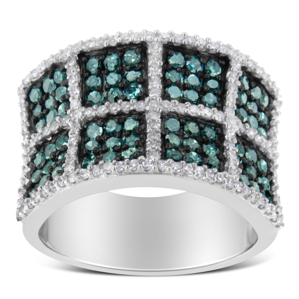 14K White Gold White and Treated Blue Diamond Cocktail Ring (1 1/2 Cttw, H-I Color, I1-I2 Clarity) - Size 6 - LinkagejewelrydesignLinkagejewelrydesign