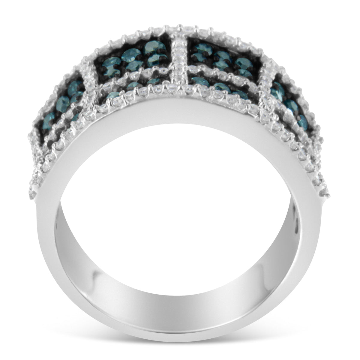 14K White Gold White and Treated Blue Diamond Cocktail Ring (1 1/2 Cttw, H-I Color, I1-I2 Clarity) - Size 6 - LinkagejewelrydesignLinkagejewelrydesign