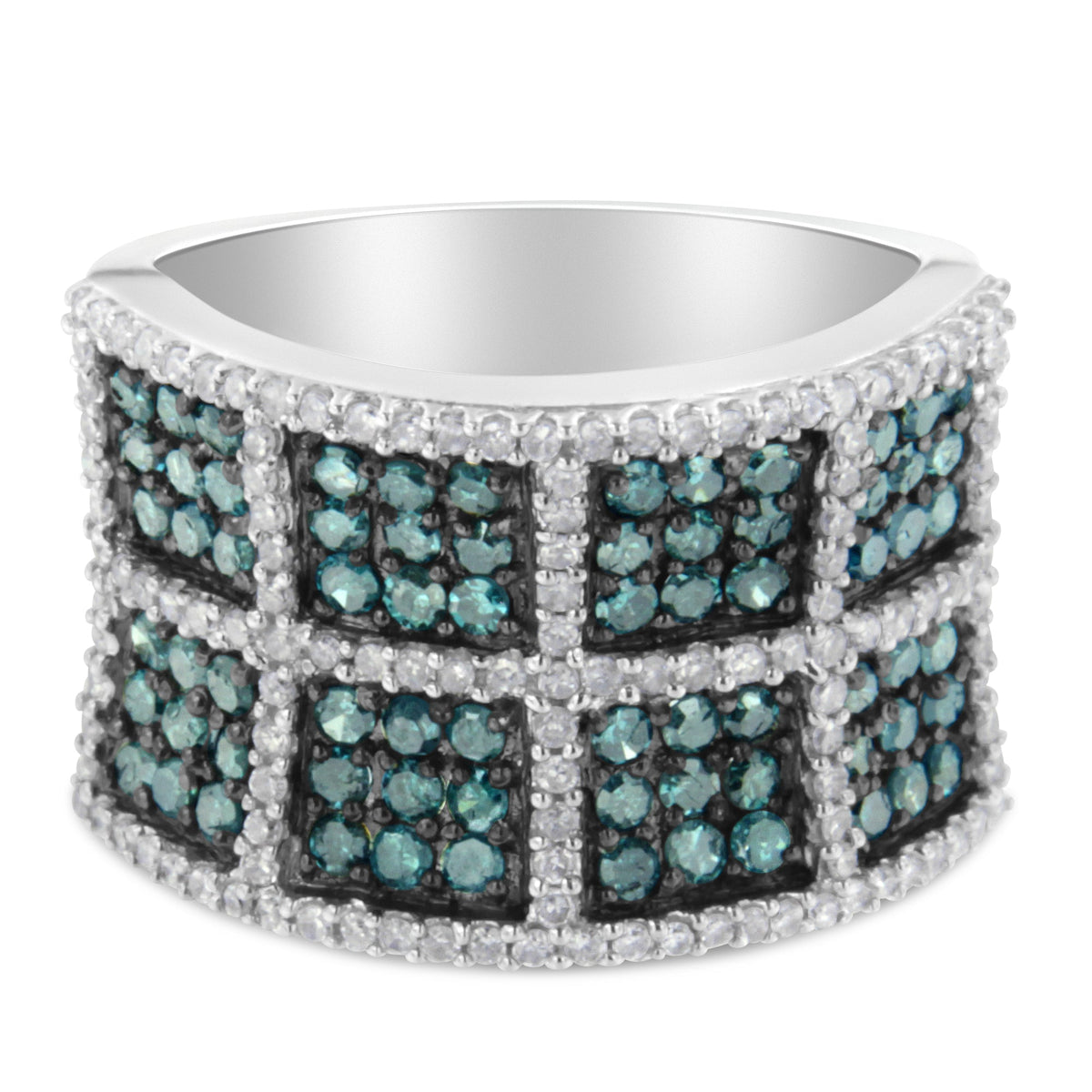 14K White Gold White and Treated Blue Diamond Cocktail Ring (1 1/2 Cttw, H-I Color, I1-I2 Clarity) - Size 6 - LinkagejewelrydesignLinkagejewelrydesign