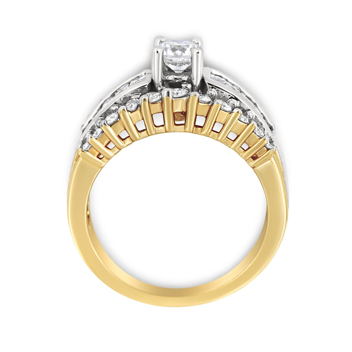 14K Yellow and White Gold 1 1/2 Cttw Round and Princess-Cut Diamond Band Ring (H-I Color, SI2-I Clarity) - LinkagejewelrydesignLinkagejewelrydesign