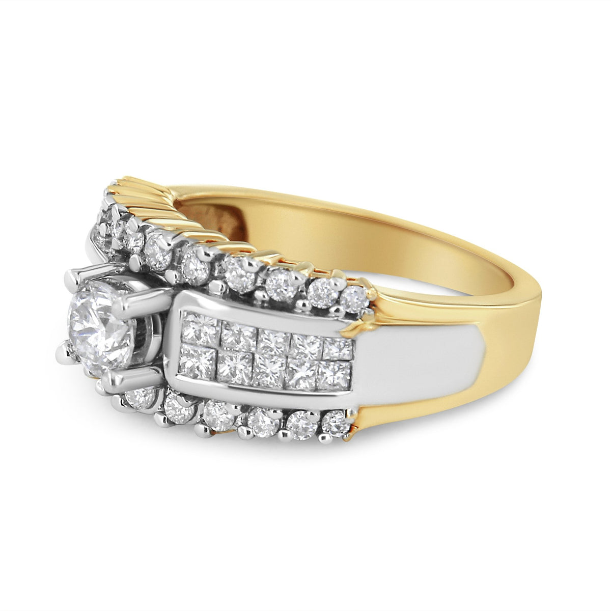 14K Yellow and White Gold 1 1/2 Cttw Round and Princess-Cut Diamond Band Ring (H-I Color, SI2-I Clarity) - LinkagejewelrydesignLinkagejewelrydesign