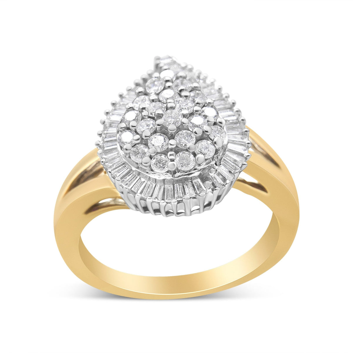 14K Yellow and White Gold 1.00 Cttw Round and Baguette-Cut Diamond Ballerina Cocktail Ring (H-I Color, SI2-I1 Clarity) - LinkagejewelrydesignLinkagejewelrydesign