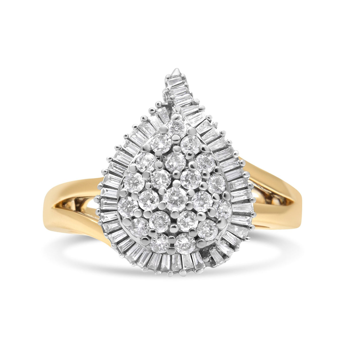 14K Yellow and White Gold 1.00 Cttw Round and Baguette-Cut Diamond Ballerina Cocktail Ring (H-I Color, SI2-I1 Clarity) - LinkagejewelrydesignLinkagejewelrydesign