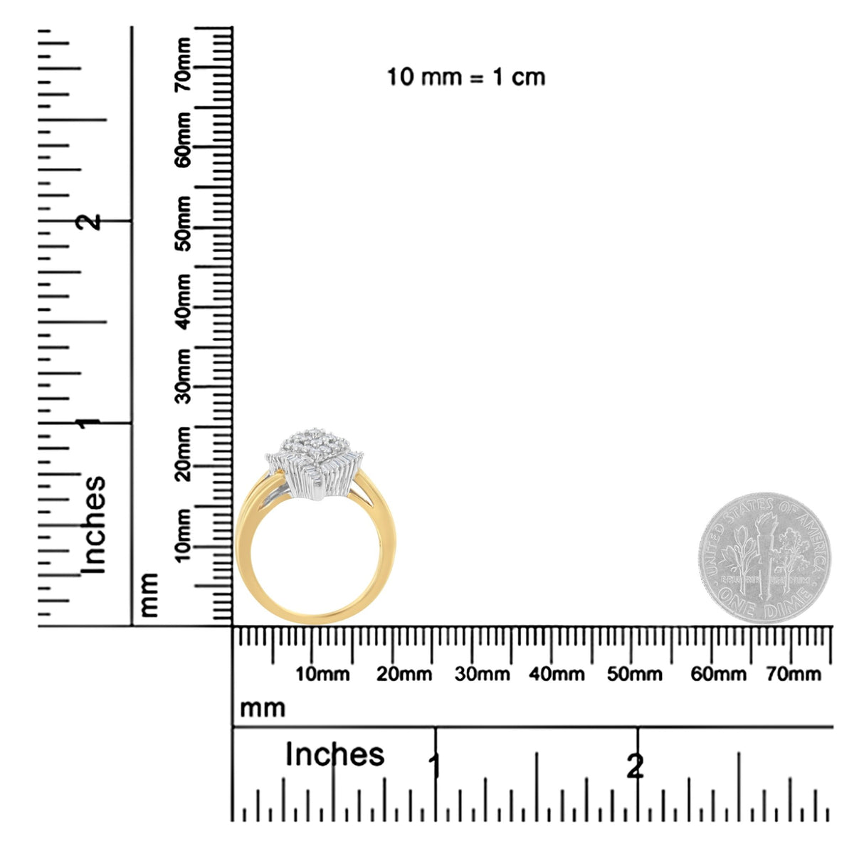 14K Yellow and White Gold 1.00 Cttw Round and Baguette-Cut Diamond Ballerina Cocktail Ring (H-I Color, SI2-I1 Clarity) - LinkagejewelrydesignLinkagejewelrydesign
