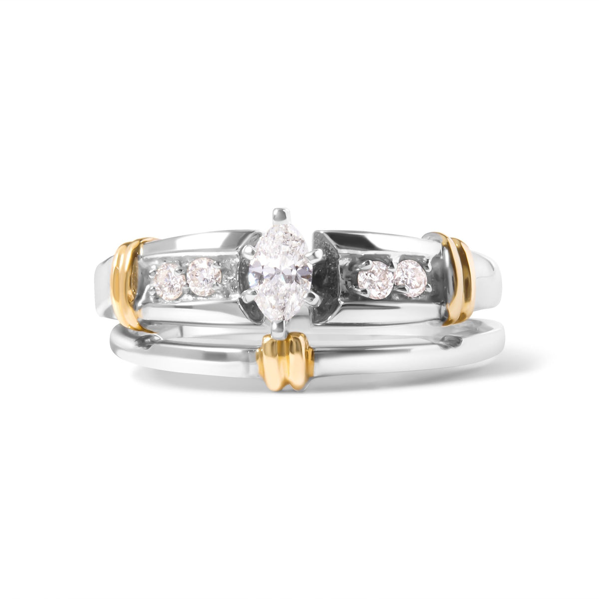 14K Yellow and White Gold 1/3 Cttw Marquise Diamond Cocktail Engagement Ring Set (H-I Color, SI1-SI2 Clarity) - Size 7 - LinkagejewelrydesignLinkagejewelrydesign