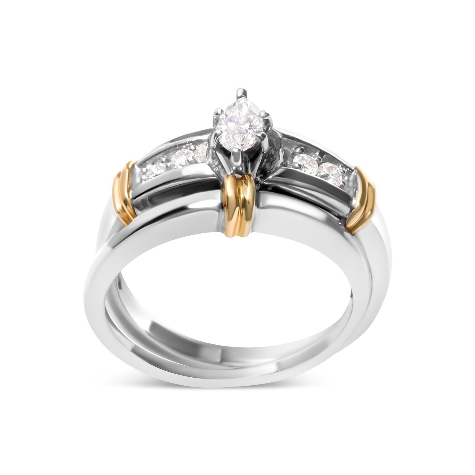 14K Yellow and White Gold 1/3 Cttw Marquise Diamond Cocktail Engagement Ring Set (H-I Color, SI1-SI2 Clarity) - Size 7 - LinkagejewelrydesignLinkagejewelrydesign