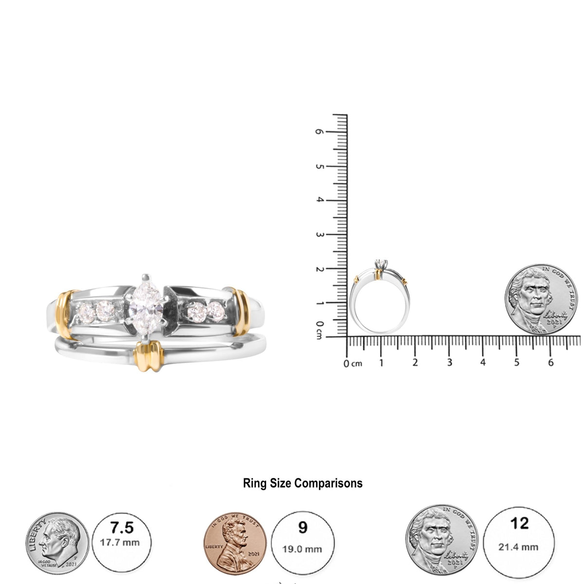 14K Yellow and White Gold 1/3 Cttw Marquise Diamond Cocktail Engagement Ring Set (H-I Color, SI1-SI2 Clarity) - Size 7 - LinkagejewelrydesignLinkagejewelrydesign