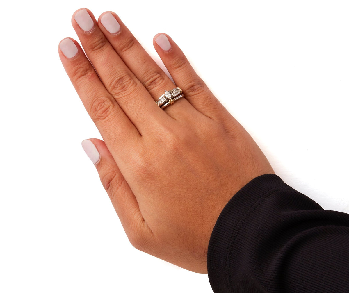 14K Yellow and White Gold 1/3 Cttw Marquise Diamond Cocktail Engagement Ring Set (H-I Color, SI1-SI2 Clarity) - Size 7 - LinkagejewelrydesignLinkagejewelrydesign