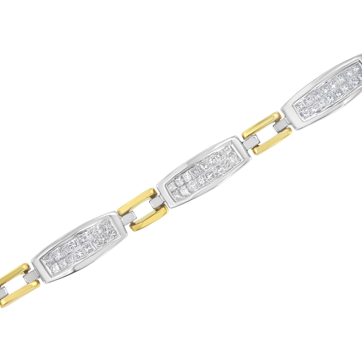 14K Yellow and White Gold 2.0 Cttw Princess Cut Diamond Tapered and Equal Sign Link Bracelet (G-H Color, SI1-SI2 Clarity) - 7&quot; - LinkagejewelrydesignLinkagejewelrydesign