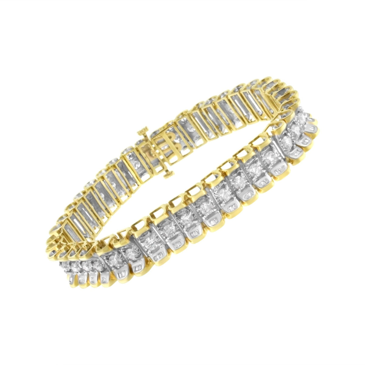 14K Yellow and White Gold 5.0 Cttw Round &amp; Baguette Cut Diamond 7&quot; Reflective Tennis Bracelet (H-I Color, I1-I2 Clarity) - LinkagejewelrydesignLinkagejewelrydesign