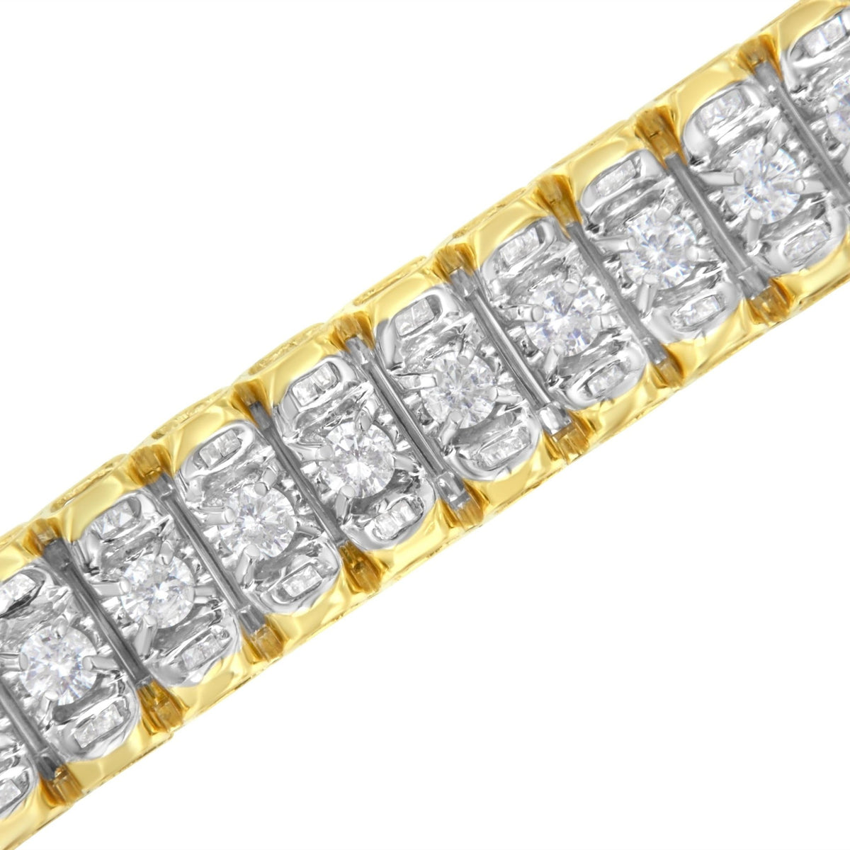 14K Yellow and White Gold 5.0 Cttw Round &amp; Baguette Cut Diamond 7&quot; Reflective Tennis Bracelet (H-I Color, I1-I2 Clarity) - LinkagejewelrydesignLinkagejewelrydesign