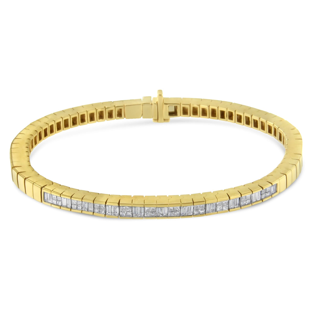 14K Yellow Gold 1-1/10 Cttw Princess &amp; Baguette Cut Diamond 7&quot; Alternating Stone Eternity Tennis Bracelet (G-H Color, VS1-VS2 Clarity) - LinkagejewelrydesignLinkagejewelrydesign