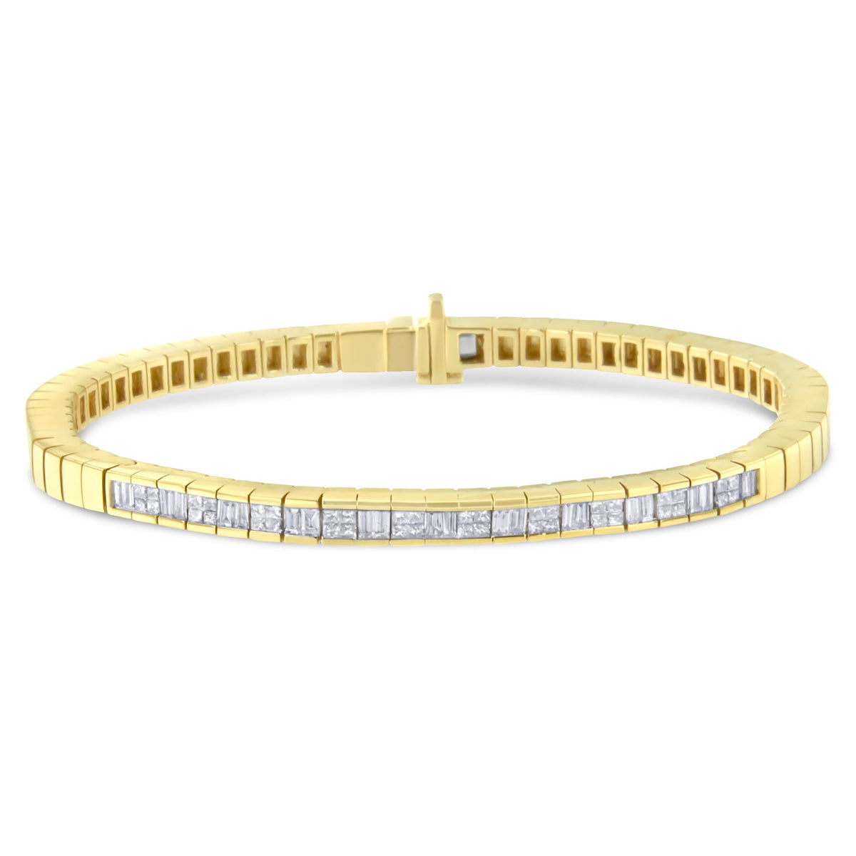 14K Yellow Gold 1-1/10 Cttw Princess &amp; Baguette Cut Diamond 7&quot; Alternating Stone Eternity Tennis Bracelet (G-H Color, VS1-VS2 Clarity) - LinkagejewelrydesignLinkagejewelrydesign