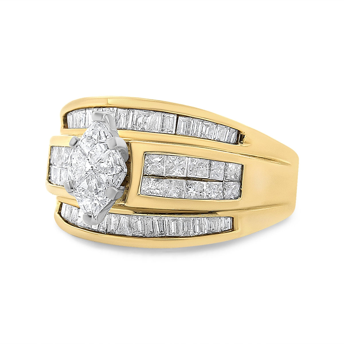 14K Yellow Gold 1 1/2 Cttw Pie, Princess and Baguette-cut Diamond Marquise Shaped Engagement Cocktail Ring Band (H-I Color, I1-I2 Clarity) - Ring Size 7 - LinkagejewelrydesignLinkagejewelrydesign