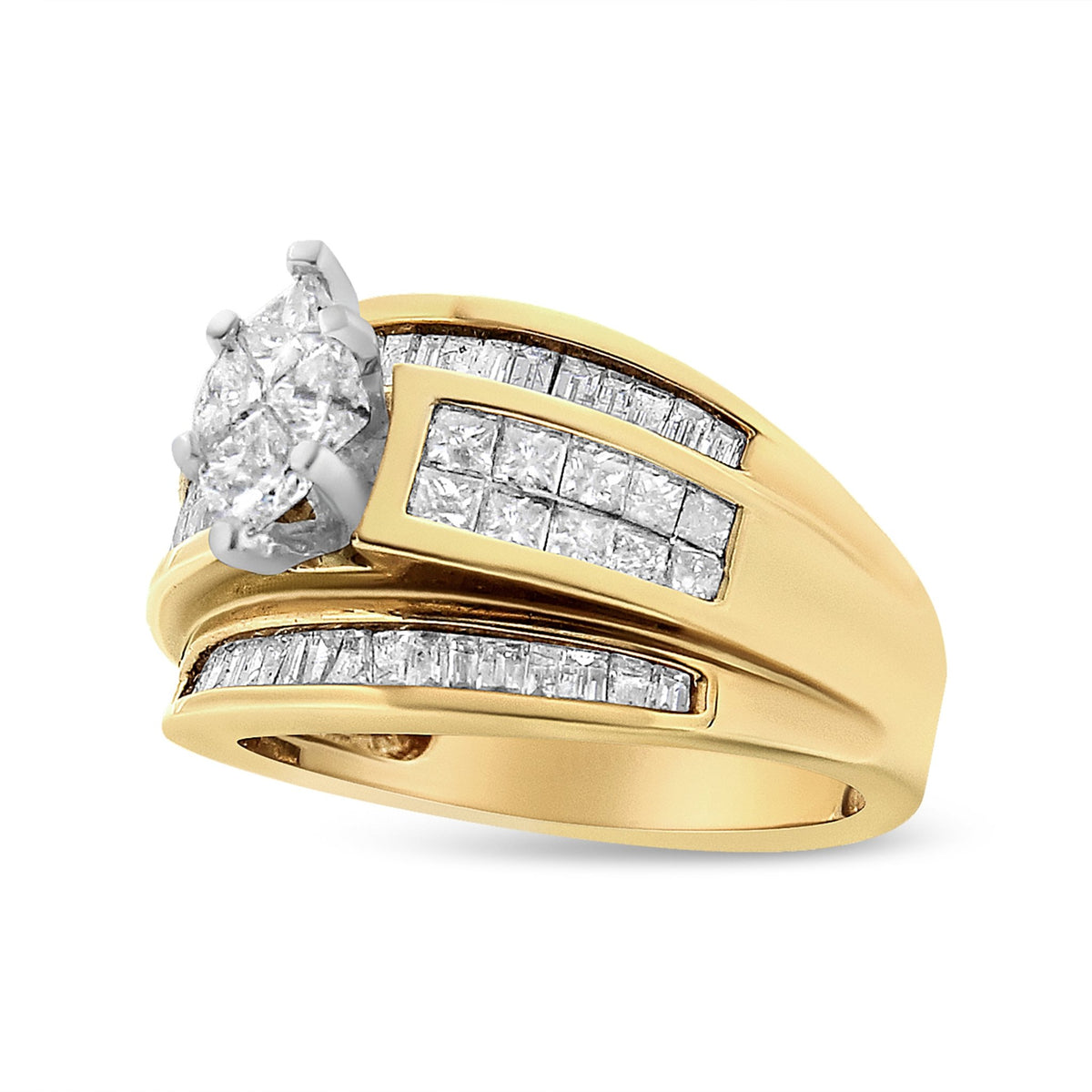 14K Yellow Gold 1 1/2 Cttw Pie, Princess and Baguette-cut Diamond Marquise Shaped Engagement Cocktail Ring Band (H-I Color, I1-I2 Clarity) - Ring Size 7 - LinkagejewelrydesignLinkagejewelrydesign