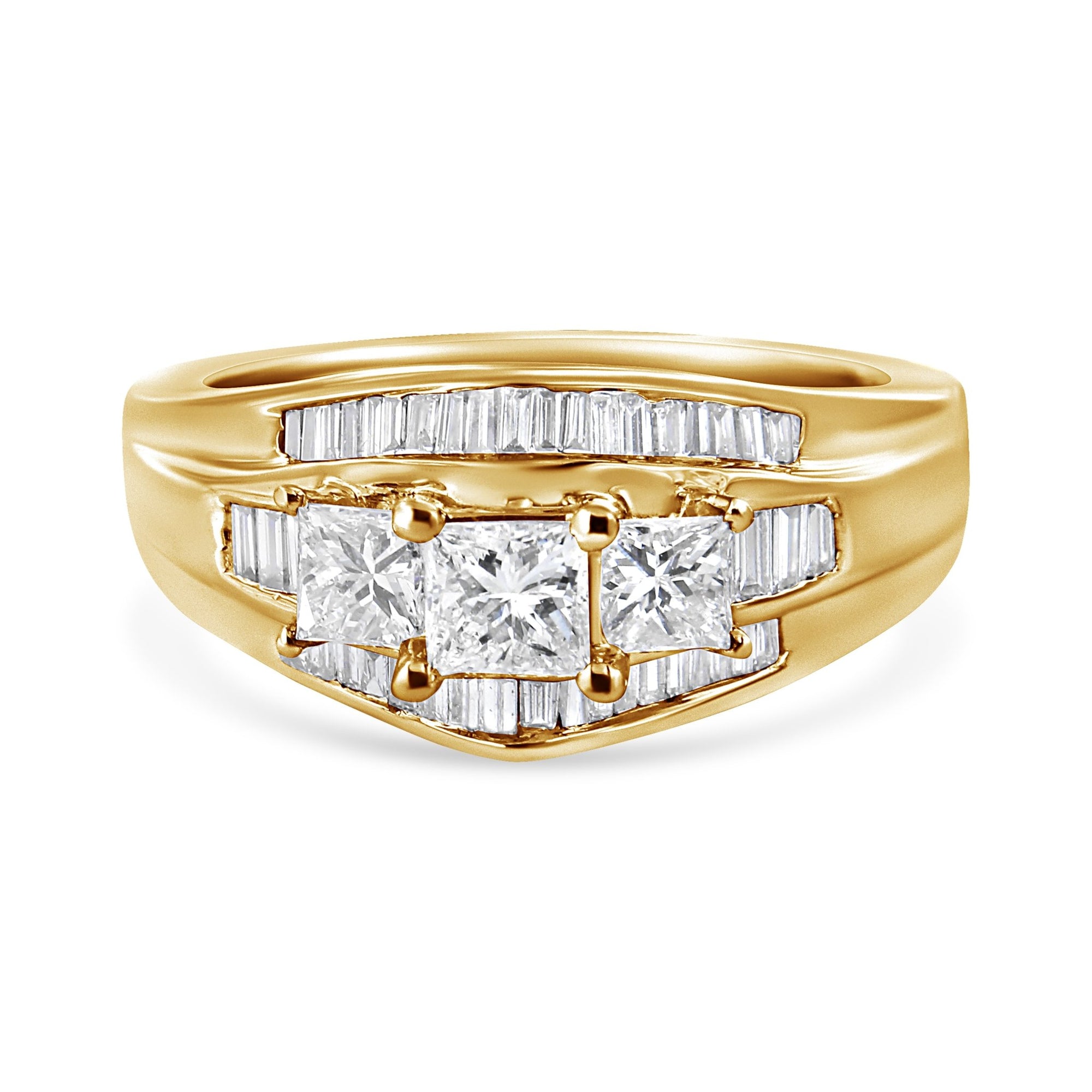 14K Yellow Gold 1 1/2 Cttw Princess and Baguette-Cut Diamond 3-Stone Ring (H-I Color, VS2-SI1 Clarity) - LinkagejewelrydesignLinkagejewelrydesign