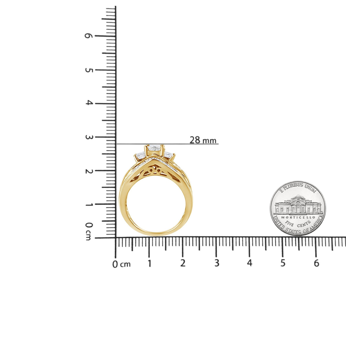 14K Yellow Gold 1 1/2 Cttw Princess and Baguette-Cut Diamond 3-Stone Ring (H-I Color, VS2-SI1 Clarity) - LinkagejewelrydesignLinkagejewelrydesign