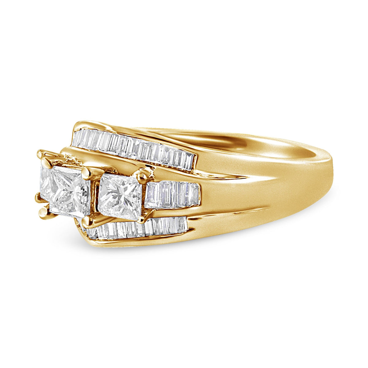 14K Yellow Gold 1 1/2 Cttw Princess and Baguette-Cut Diamond 3-Stone Ring (H-I Color, VS2-SI1 Clarity) - LinkagejewelrydesignLinkagejewelrydesign