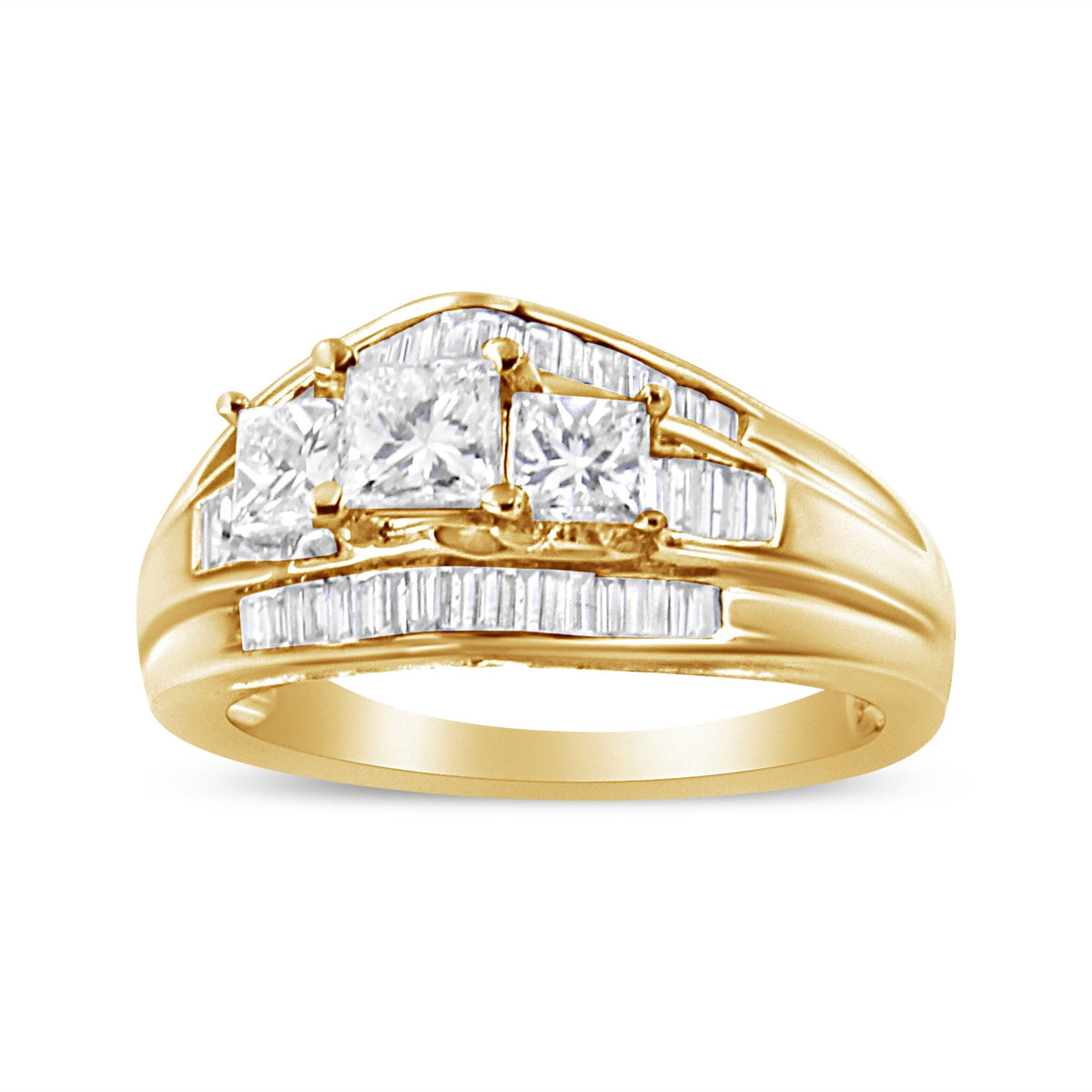 14K Yellow Gold 1 1/2 Cttw Princess and Baguette-Cut Diamond 3-Stone Ring (H-I Color, VS2-SI1 Clarity) - LinkagejewelrydesignLinkagejewelrydesign