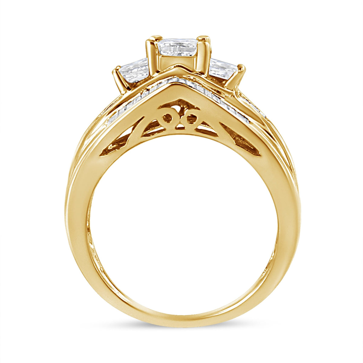 14K Yellow Gold 1 1/2 Cttw Princess and Baguette-Cut Diamond 3-Stone Ring (H-I Color, VS2-SI1 Clarity) - LinkagejewelrydesignLinkagejewelrydesign