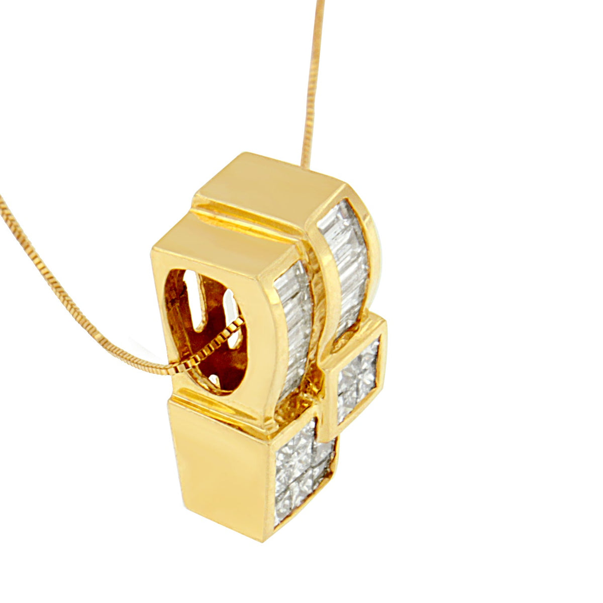 14K Yellow Gold 1 1/2 cttw Princess and Baguette Cut Diamond Geometric Pendant Necklace (H-I Color, VS1-VS2 Clarity) - LinkagejewelrydesignLinkagejewelrydesign