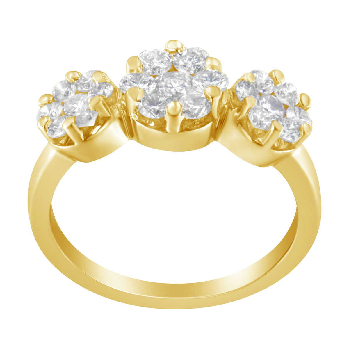 14K Yellow Gold 1-1/4 Cttw Brilliant Cut Diamond Three Round Floral Clusters Engagement or Fashion Ring (H-I Color, SI2-I1 Clarity) - Size 6 - LinkagejewelrydesignLinkagejewelrydesign