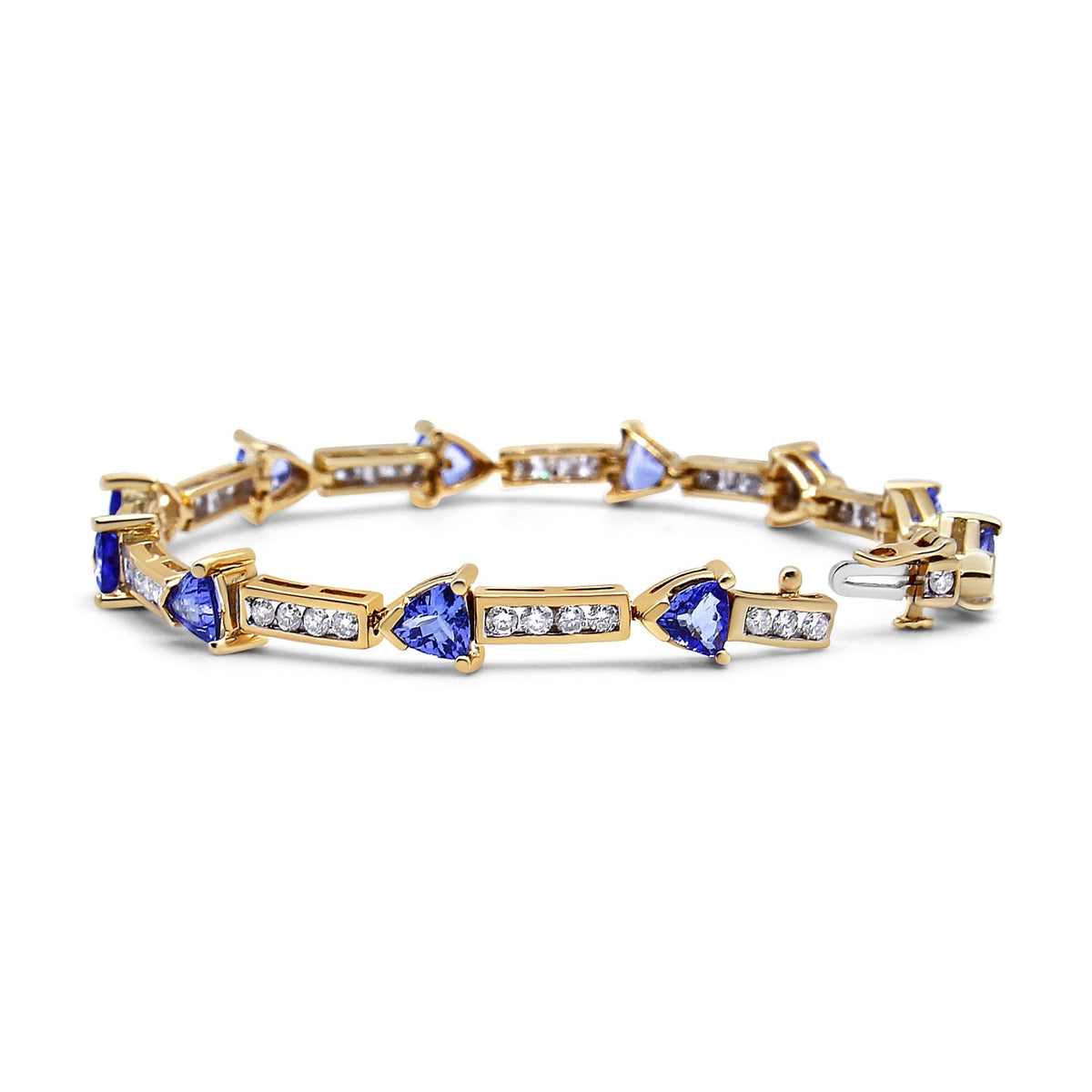 14K Yellow Gold 1 5/8 Cttw Diamond and 5MM Trillion Blue Tanzanite Link Bracelet (H-I Color, I1-I2 Clarity) - 7&quot; - LinkagejewelrydesignLinkagejewelrydesign