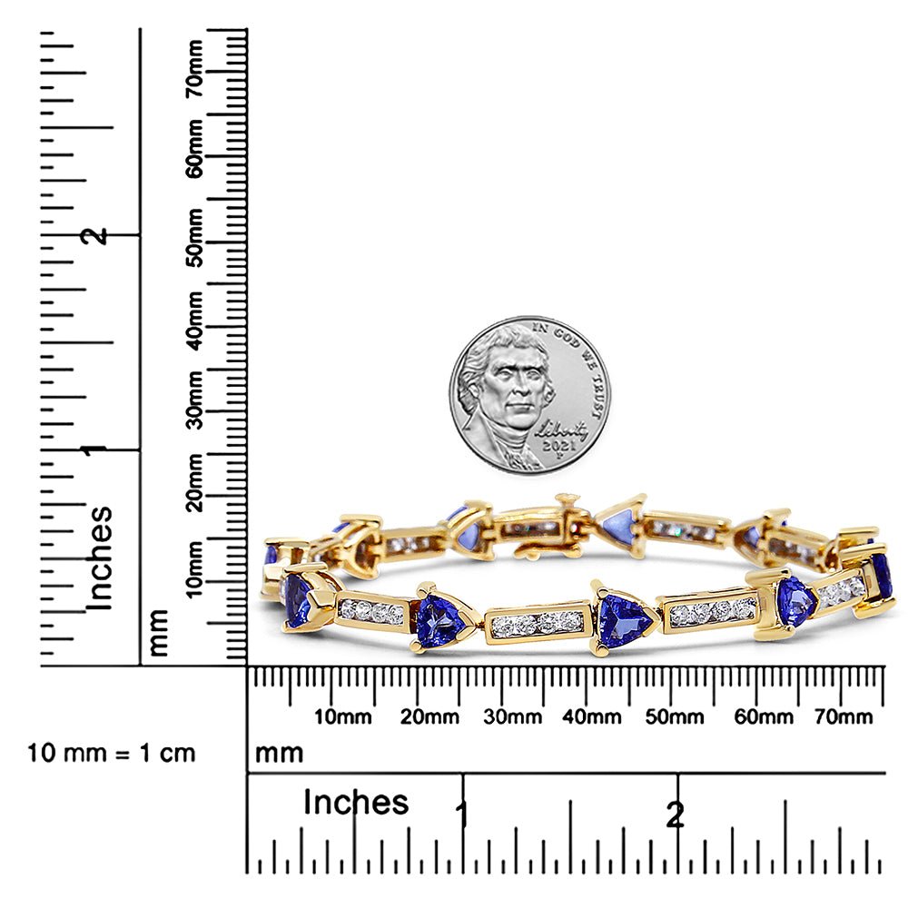 14K Yellow Gold 1 5/8 Cttw Diamond and 5MM Trillion Blue Tanzanite Link Bracelet (H-I Color, I1-I2 Clarity) - 7&quot; - LinkagejewelrydesignLinkagejewelrydesign