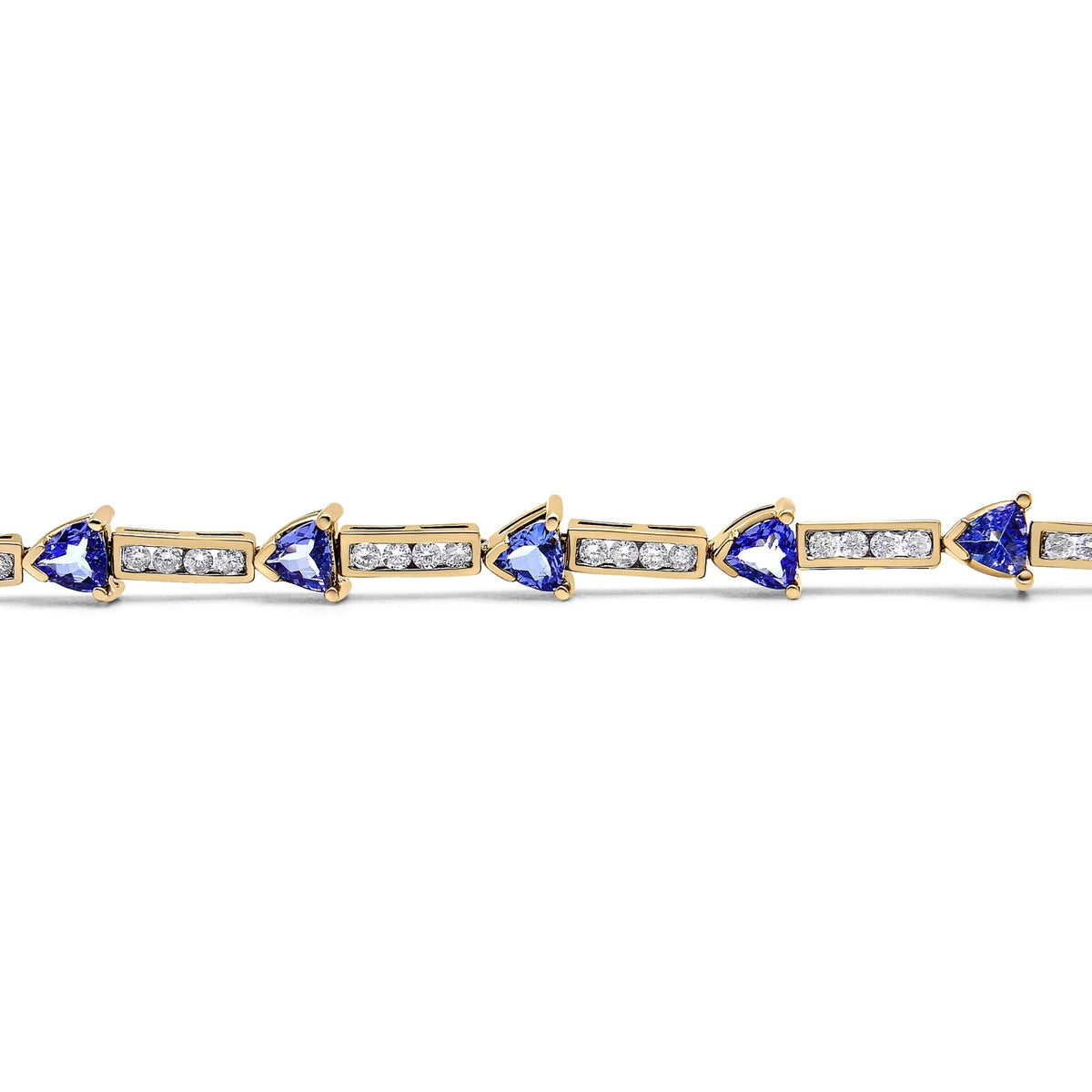 14K Yellow Gold 1 5/8 Cttw Diamond and 5MM Trillion Blue Tanzanite Link Bracelet (H-I Color, I1-I2 Clarity) - 7&quot; - LinkagejewelrydesignLinkagejewelrydesign