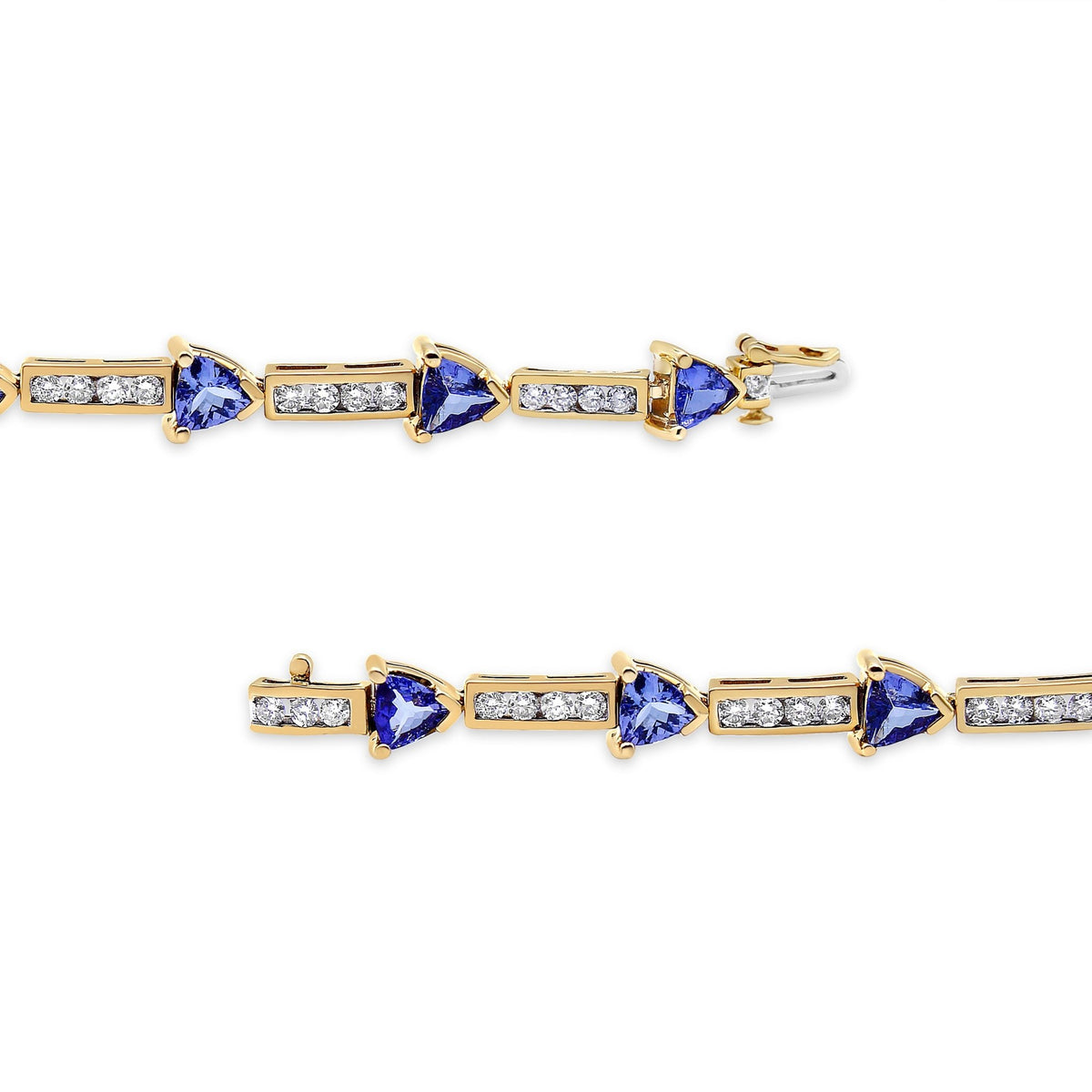 14K Yellow Gold 1 5/8 Cttw Diamond and 5MM Trillion Blue Tanzanite Link Bracelet (H-I Color, I1-I2 Clarity) - 7&quot; - LinkagejewelrydesignLinkagejewelrydesign