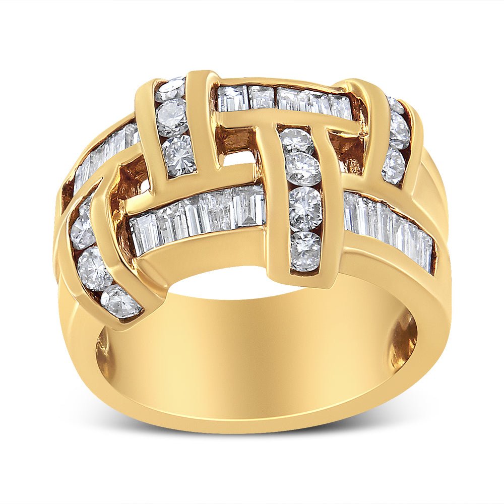 14K Yellow Gold 1 5/8 Cttw Round and Baguette Diamond Lattice Grid Design Ring Band (H - I Color, VS2 - SI1 Clarity) - Ring Size 6 - LinkagejewelrydesignLinkagejewelrydesign